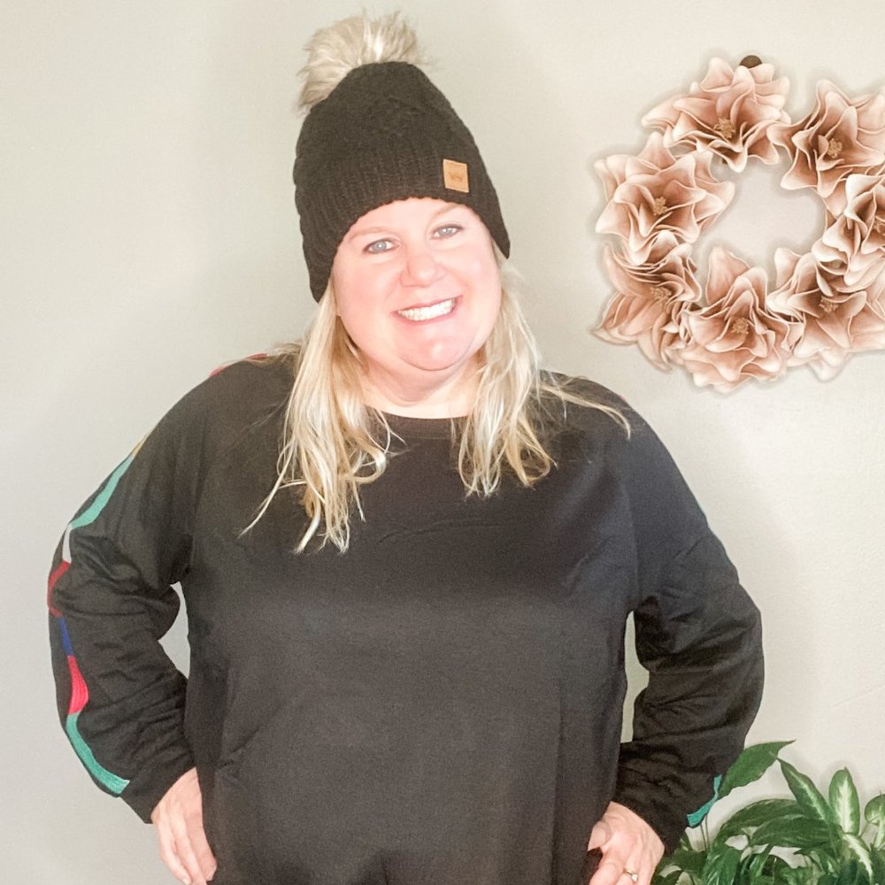 *New* Black Top with Embroidered Sleeves